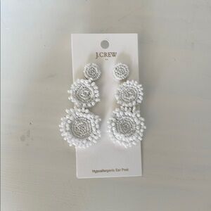 J. Crew White Beaded Statement Earrings